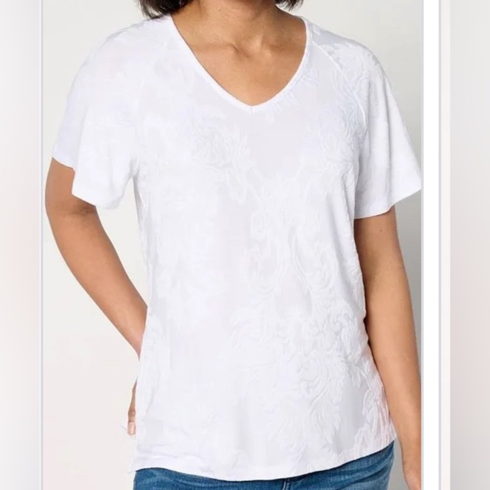 New Denim & Co. Knit Raglan Flutter-Sleeve V-Neck Top White size 3X